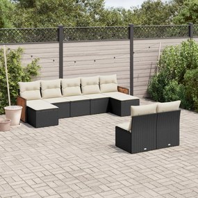 3260453 vidaXL Set mobilier de grădină cu perne, 9 piese, negru, poliratan