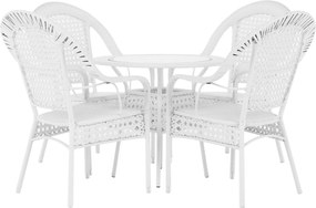 Set gradina KOVEN, alb, ratan sintetic/sticla temperata/otel, cu masut