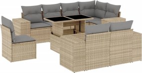 vidaXL Set canapele de grădină, 9 piese, cu perne, bej, poliratan