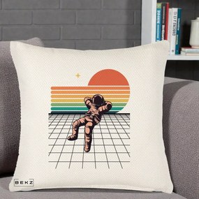 Perna Decorativa Astronaut Retro Space, 40x40 cm, Crem Reliefat, Husa Detasabila, Perna Inclusa, BEKZ®