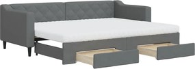 vidaXL Pat de zi cu extensie și sertare, gri închis, 80x200 cm textil