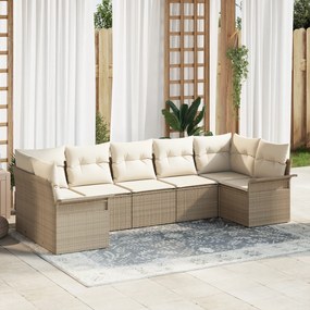 vidaXL Set de canapele pentru grădină cu pernă 7 pcs Bej Rattan poli