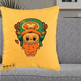 Perna Personalizata Labubu x Tony Tony Chopper, 40x40 cm, Galben, Husa Detasabila, Perna Inclusa, BEKZ®