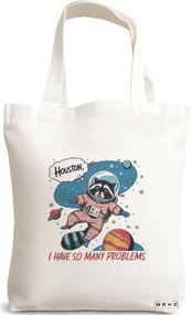 Sacosa de Panza pentru Cumparaturi, Geanta Tote, model Huston I have so many problems 38 x 34.5 cm, Alba, BEKZ®