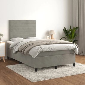 3143073 vidaXL Pat box spring cu saltea, gri deschis, 120x200 cm, catifea