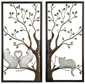 Set 2 decoratiuni de perete TREE OF CATS, metal, 40 x 2 x 80 cm