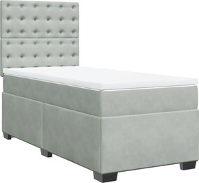 vidaXL Pat box spring cu saltea, gri deschis, 90x190 cm, catifea