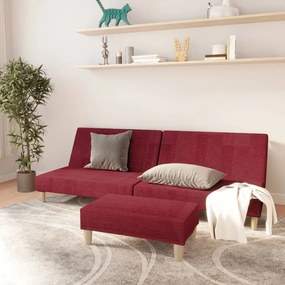 Canapea extensibilă cu 2 locuri şi taburet, roșu vin, textil