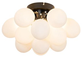 Plafoniera Art Deco neagră cu sticlă opalescentă cu 3 lumini - Uvas
