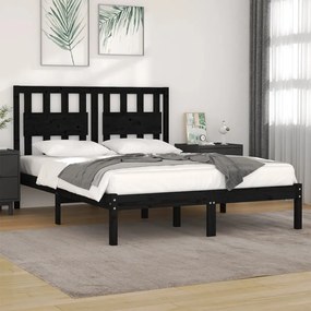 Cadru de pat dublu 4FT6, negru, 135x190 cm, lemn masiv pin Negru, 135 x 190 cm