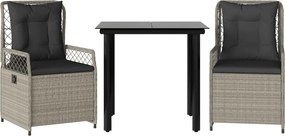 vidaXL Set mobilier de grădină cu perne, 3 piese,gri deschis,poliratan
