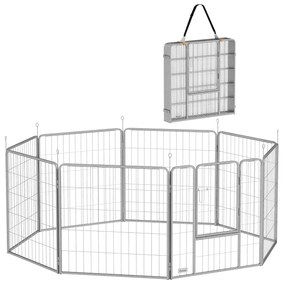 PawHut Țarc pentru Animale de Companie din 8 Panouri, Pliabil și Portabil, 160x160x80 cm, Argintiu | Aosom Romania
