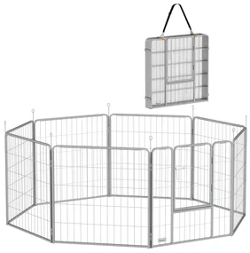 PawHut Țarc pentru Animale de Companie din 8 Panouri, Pliabil și Portabil, 160x160x80 cm, Argintiu | Aosom Romania