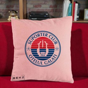 Perna Personalizata Otelul Galati Suporter Club 1964, 40x40 cm, Roz, Husa Detasabila, Perna Inclusa, BEKZ®