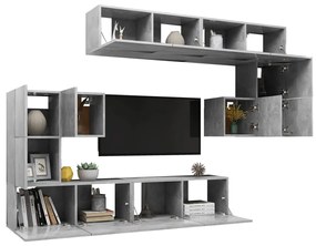 Set dulapuri TV, 8 piese, gri beton, PAL 8, Gri beton, 80 x 30 x 30 cm