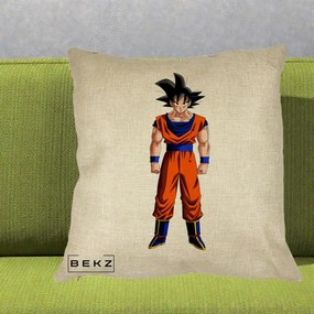 Perna Personalizata Dragon Ball Goku Complet in Gi Portocaliu, 40x40 cm, Crem, Husa Detasabila, Perna Inclusa, BEKZ®