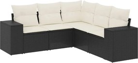 vidaXL Set mobilier de grădină cu perne, 5 piese, negru, poliratan