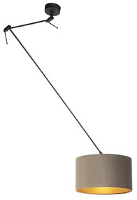 Lampă suspendată cu nuanță de velur taupe cu aur 35 cm - Blitz I negru