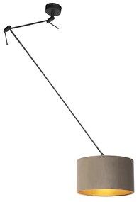 Lampă suspendată neagră cu abajur din catifea taupe cu auriu 35 cm - Blitz