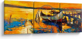 Tablou - Barca la apus de soare (cu ceas) (90x30 cm)