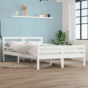 vidaXL Cadru de pat, alb, 160x200 cm, lemn masiv