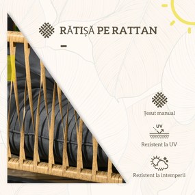 Outsunny Set de Mobilier de Grădină din 4 Piese PE Rattan cu Canapea Dublă, Fotoliu, Măsuță de Cafea din Sticlă, 106x70x72 cm, Gri