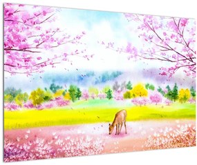 Tablou - Căprioară pictată, acuarelă (90x60 cm)