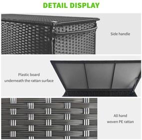 Outsunny Cutie de Depozitare pentru Exterior, din Rattan cu Roti, Bara Pneumatica de Ridicare, Maner Lateral, pentru Interior/Exterior, Negru