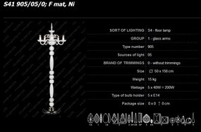 Lampadar 5 brate elegant design LUX S41 905/05/0, F mat, Ni