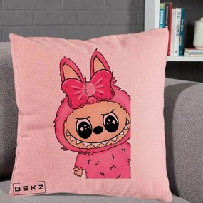 Perna Personalizata Labubu Roz cu Funda, 40x40 cm, Roz, Husa Detasabila, Perna Inclusa, BEKZ®