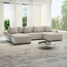 Colțar extensibil dumonde cu ladă de depozitare si sezut confortabil din spuma high-density, Berlin U Enjoy Bej 380x180 cm