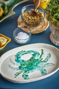 Set 4 farfurii ovale din ceramică verde cu crab sculptat, L29×H2,5×W18 cm, „Hadden”
