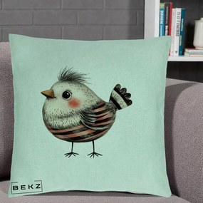 Perna Decorativa Pui Expresiv Dungi Negru-Rosu, 40x40 cm, Verde Menta, Husa Detasabila, Perna Inclusa, BEKZ®