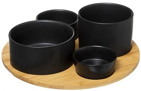 Set servire aperitv Black Dom, ceramica, bambus, 5 piese, 33x10 cm