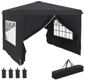 Outsunny Cort cu Copertina Pliabila de 3x3m, Adapost pentru Soare, Reglabil in Inaltime, Geanta de Transport si Saci de Nisip pentru Exterior, Gri