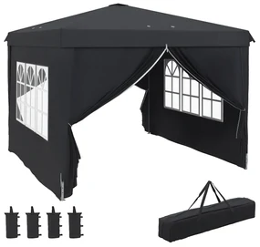 Outsunny Cort cu Copertina Pliabila de 3x3m, Adapost pentru Soare, Reglabil in Inaltime, Geanta de Transport si Saci de Nisip pentru Exterior, Gri