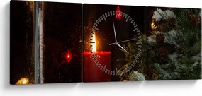 Tablou - Lumânare strălucitoare de Crăciun (cu ceas) (90x30 cm)