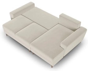 Colțar bej extensibil, cu spațiu de depozitare cu tapițerie din catifea (cu colț pe partea dreaptă, cu șezlong) Kyoto – Cosmopolitan Design