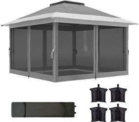 Outsunny Pavilion Pliabil cu Pereți din Plasă, Înălțime Reglabilă și Protecție UV, 356x356x280 cm, Gri | Aosom Romania