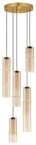 Lustra moderna cu 5 pendule LED, Metal, Sticla, Cognac, SANO