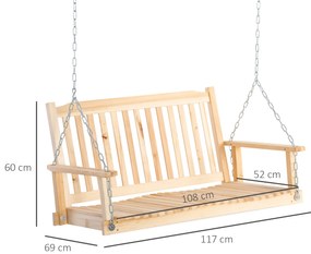 Outsunny Leagăn de Grădină pentru 2 Persoane Cușcă de Leagăn Masiv Patio Terasă Curte Lemn Natural 117 x 69 x 60 cm | Aosom Romania