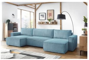 Colțar verde mentă extensibil/cu spațiu de depozitare cu tapițerie din catifea reiată (în formă de "U") Nihad – Bobochic Paris