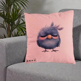 Perna Decorativa Pui Adormit Albastru, 40x40 cm, Roz, Husa Detasabila, Perna Inclusa, BEKZ®