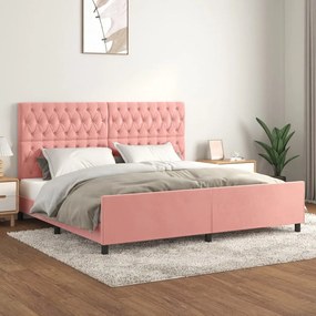Cadru de pat cu tablie, roz, 200x200 cm, catifea Roz, 200 x 200 cm, Design cu nasturi