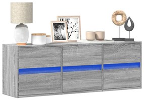 vidaXL Comodă TV de perete cu lumini LED, gri sonoma, 130x31x45 cm