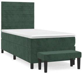 3137890 vidaXL Pat box spring cu saltea, verde închis, 100x200 cm, catifea