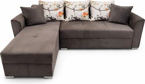 Coltar Lori, 4 locuri, cu 2 lazi de depozitare, catifea, 260x95x80 cm, culoare maro Stânga, catifea, Maro + Crem