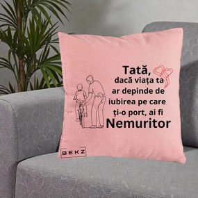 Cadou pentru Tata - Perna Personalizata Tata Nemuritor Bicicleta, 40x40 cm, Roz, Husa Detasabila, Perna Inclusa, BEKZ®