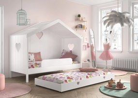 Sertar Pat AMORI pentru Copii, 90x190 cm, Alb (Pin Scandinavian și MDF), Design Romantic – Vipack