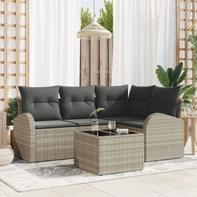 vidaXL Set de canapele pentru grădină 5 pcs Gri deschis Rattan poli